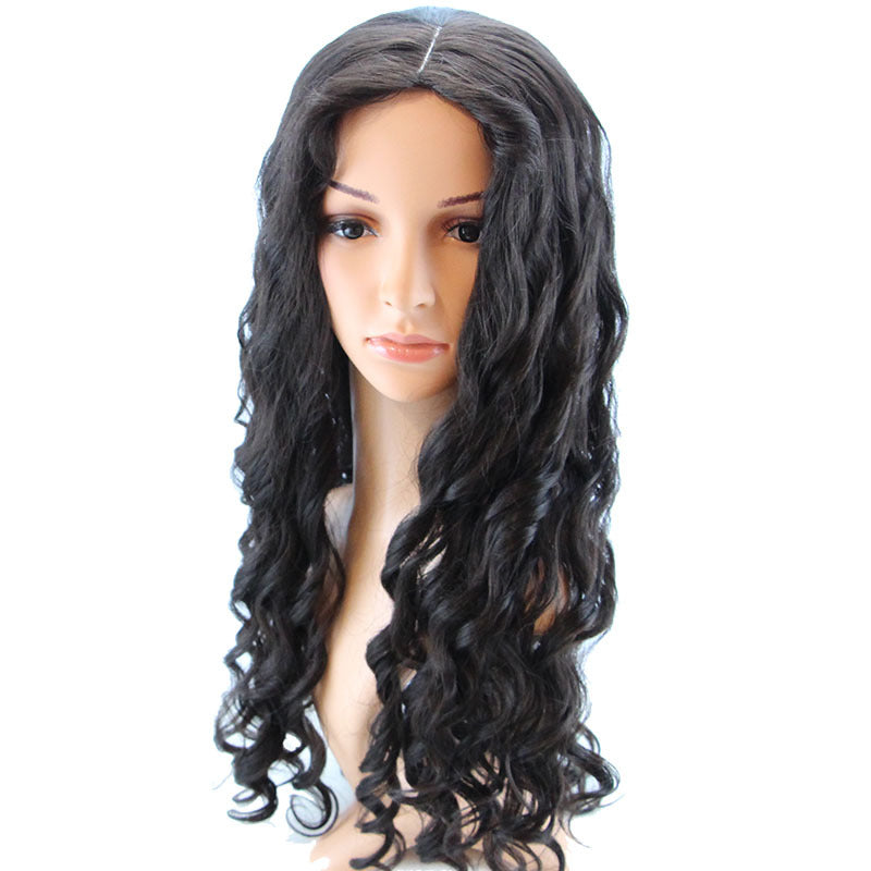 wig Hairband Head Cover Wig Natural Black Synthetic Fiber Forehead Hand Hook Export Long Curly Hair Middle Part Middle Part Long Curly - 图片 4