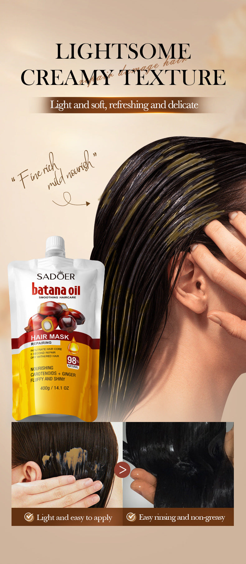 Batahana Nourishing Hair Mask SADOER Soothing and Moisturizing Conditioner Sachet Cross-Border Wholesale - 图片 15