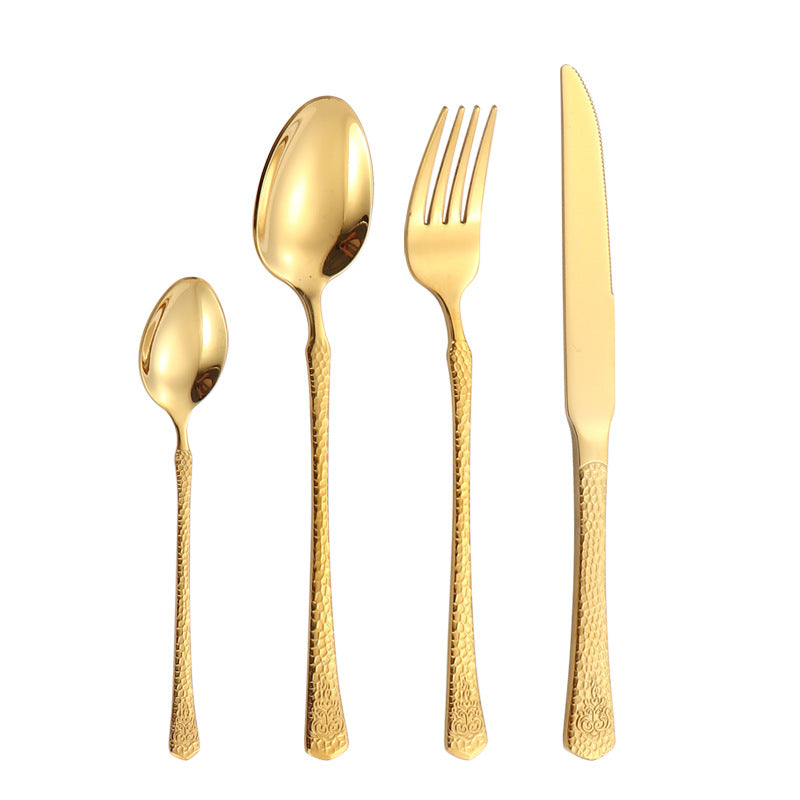 410Stainless Steel Tableware Hotel Restaurant Hammered Knife Fork Spoon24Set of High-End Western Cuisine Embossed Steak Knives and Forks - 图片 5