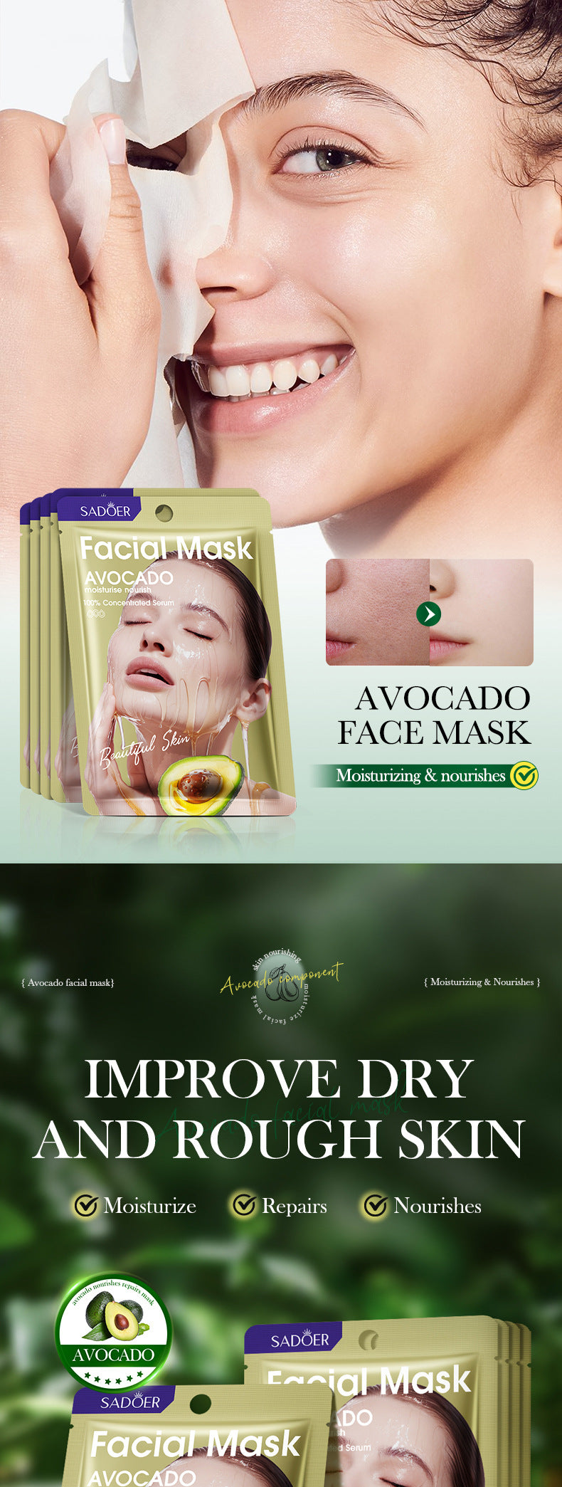 Honey Avocado Nourishing Mask SADOER Moisturizing and Hydrating Face Mask Cross-Border Wholesale - 图片 8