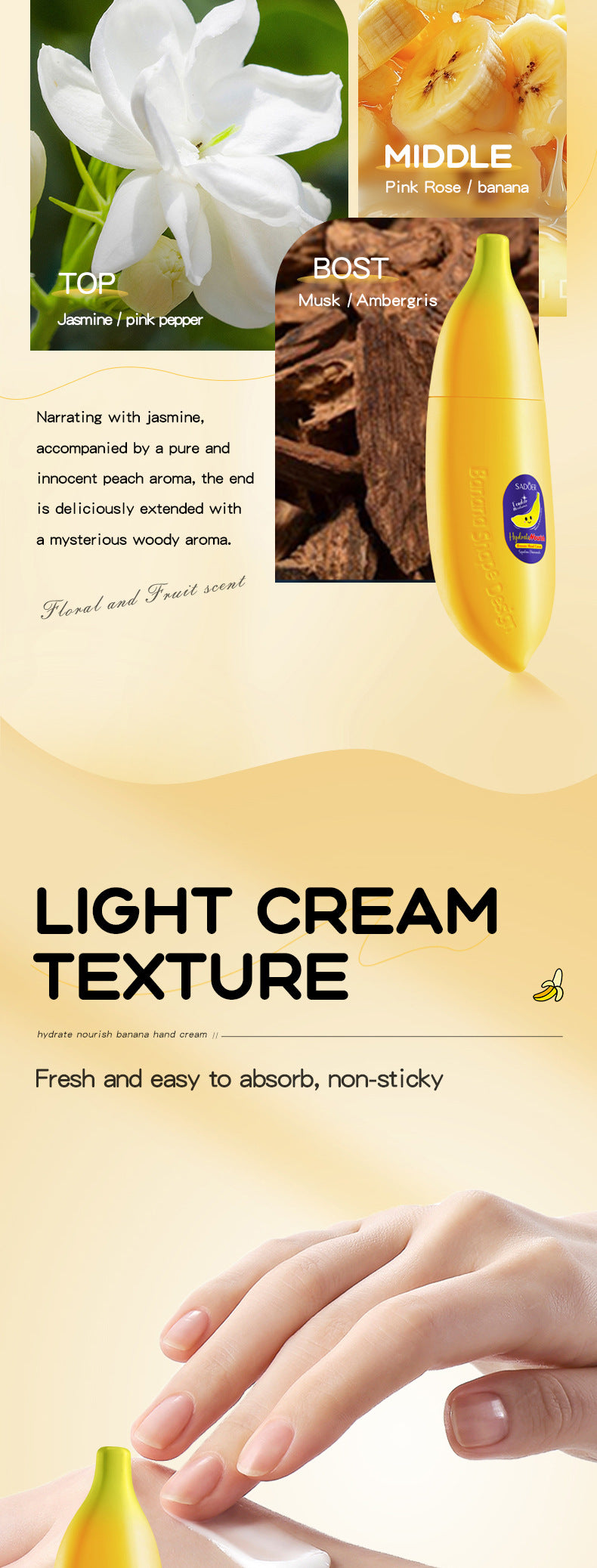 Banana Squalane Hydrating Hand Cream SADOER Autumn and winter nourishing hand cream cross-border foreign trade wholesale - 图片 12