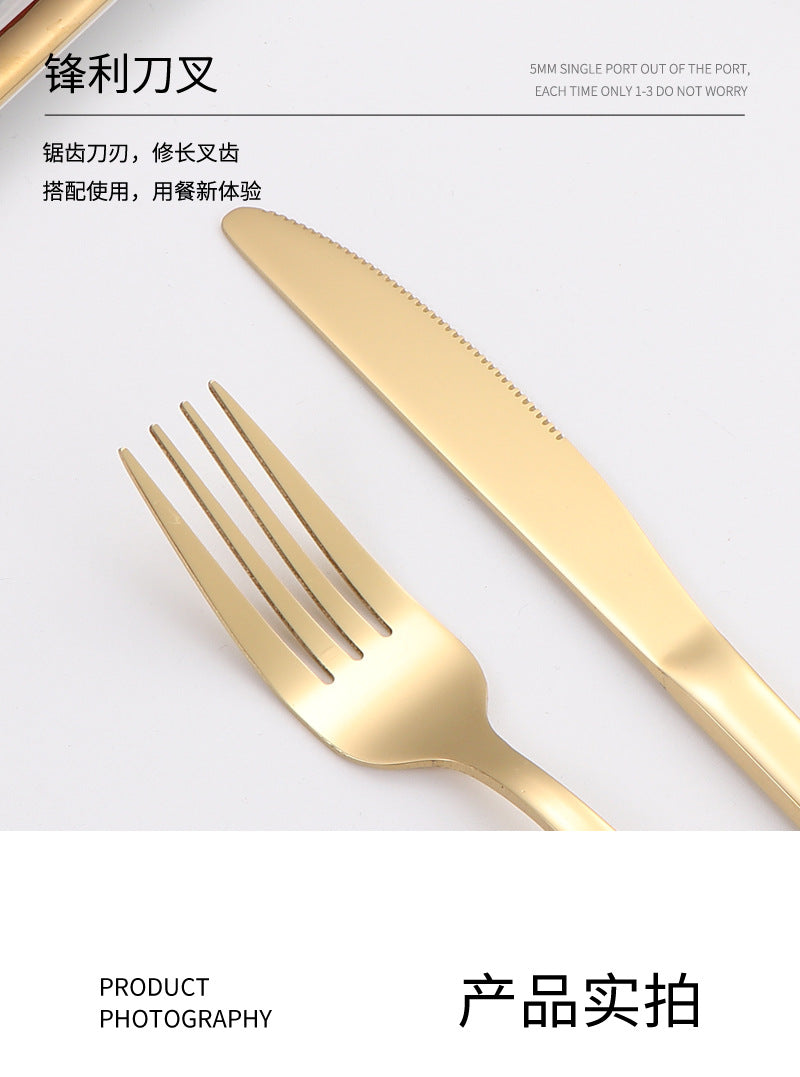 410Stainless Steel Tableware Restaurant Steak Knife Fork Oblique Handle Western Food Knife Fork Spoon6Human Portion24Set - 图片 20