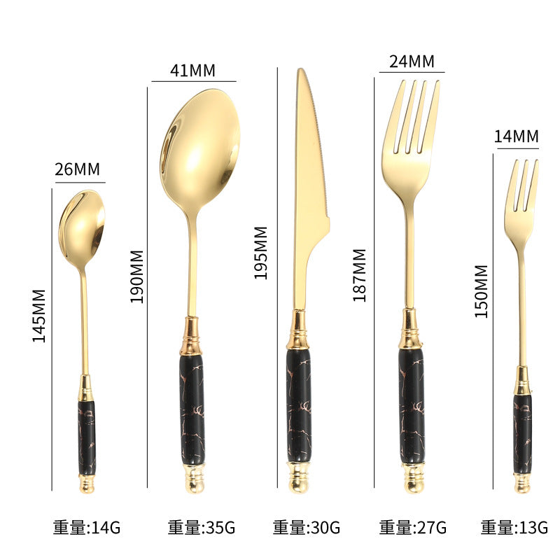 Stainless Steel Cutlery Restaurant Western Steak Knife Fork Imitation Marble Pattern Ceramic Handle Knife Fork Spoon Tea Spoon Tea Fork Set - 图片 12