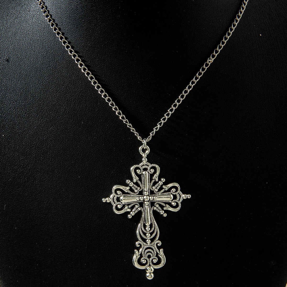 European and American Retro Hollow Diamond Cross Pendant Necklace Gothic Style Black Layered Wear Y Type Necklace - 图片 41