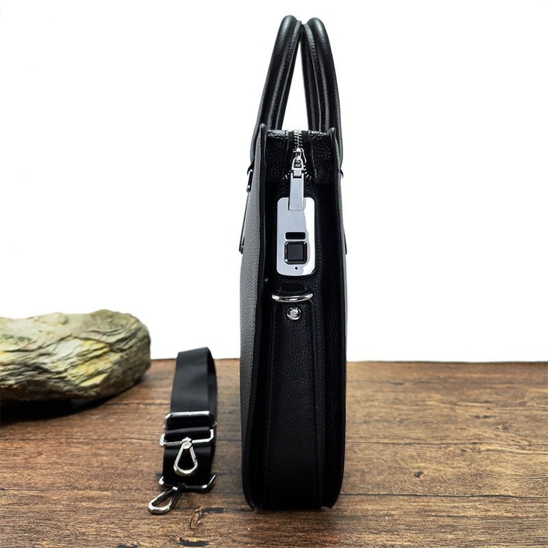 Fingerprint Unlock Bag Genuine Leather Business Commuting Large Capacity Men's Cowhide High-end Handheld Briefcase Anti-theft - 图片 23