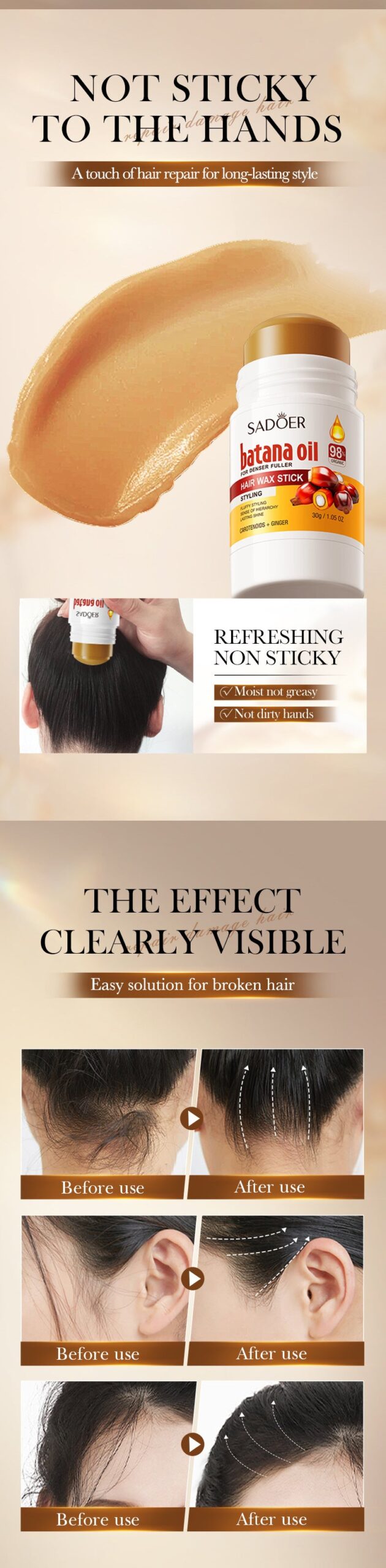 Batahana Hair Wax Stick SADOER Styling Hair Wax Stick Cross-Border Wholesale - 图片 13