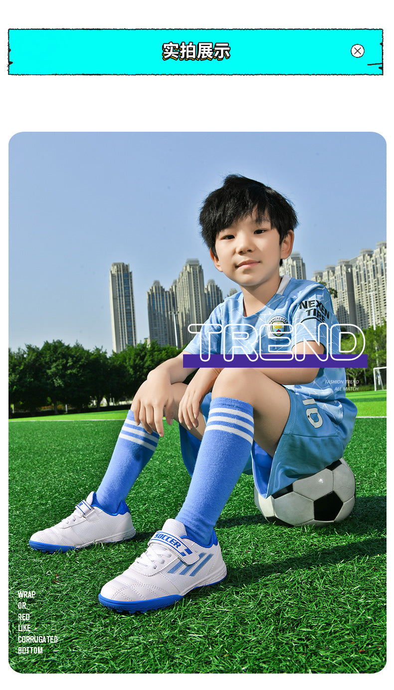 New football shoes for men and women with Velcro for children TF Broken Nail Style Youth Student Grassland Flat Training Shoes - 图片 17