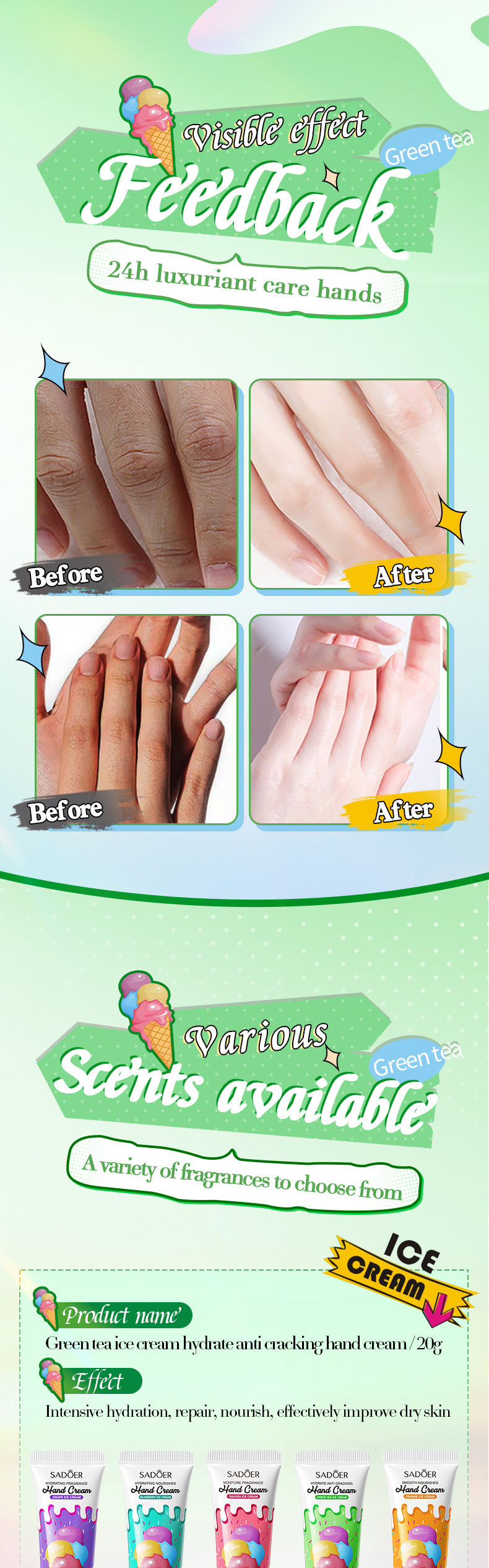 Green Tea Ice Cream Hydrating Hand Cream SADOER Autumn and winter hand cream cross-border foreign trade wholesale - 图片 18