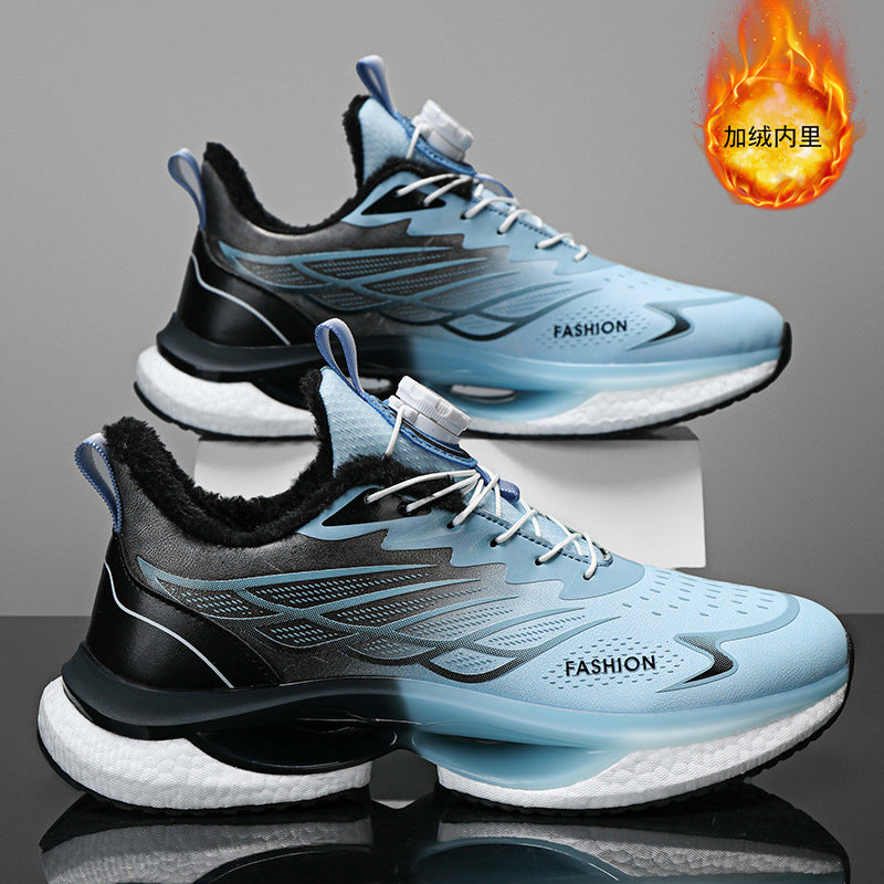 Winter Men's Shoes2025New Rotating Button Running Sports Shoes Men's Breathable Thick Bottom Popcorn Cushioning Running Shoes - 图片 10