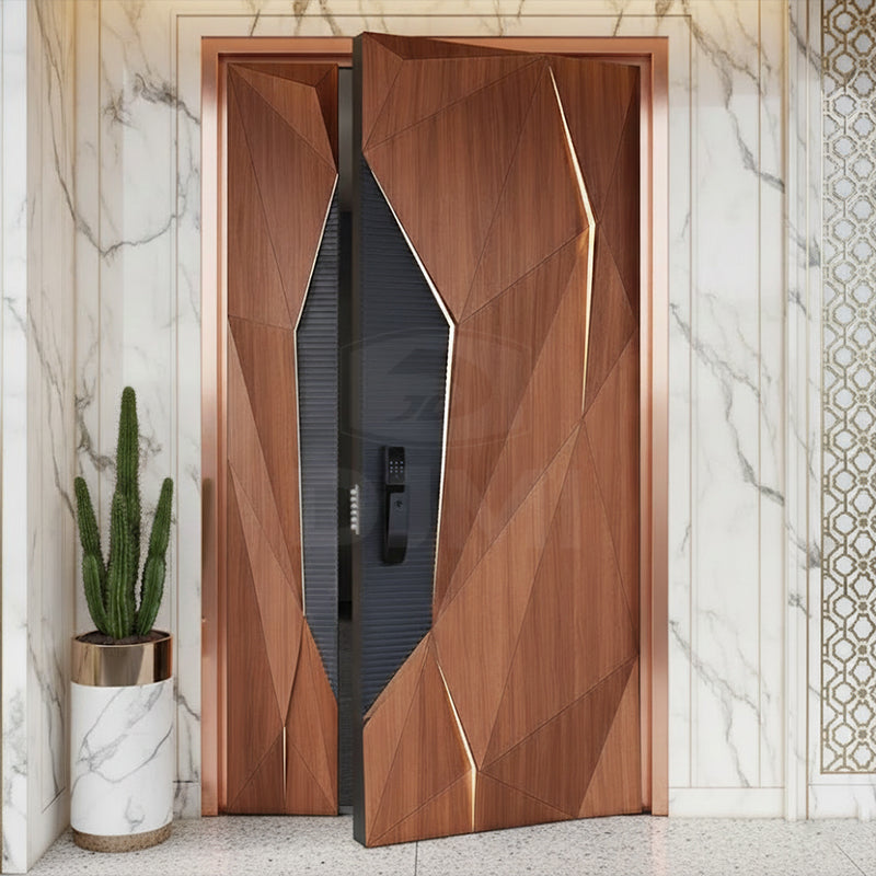 Customized New Front Security Big Modern Villa House Solid Wood Pivot Doors Exterior Wooden Door Main Entrance - 图片 4