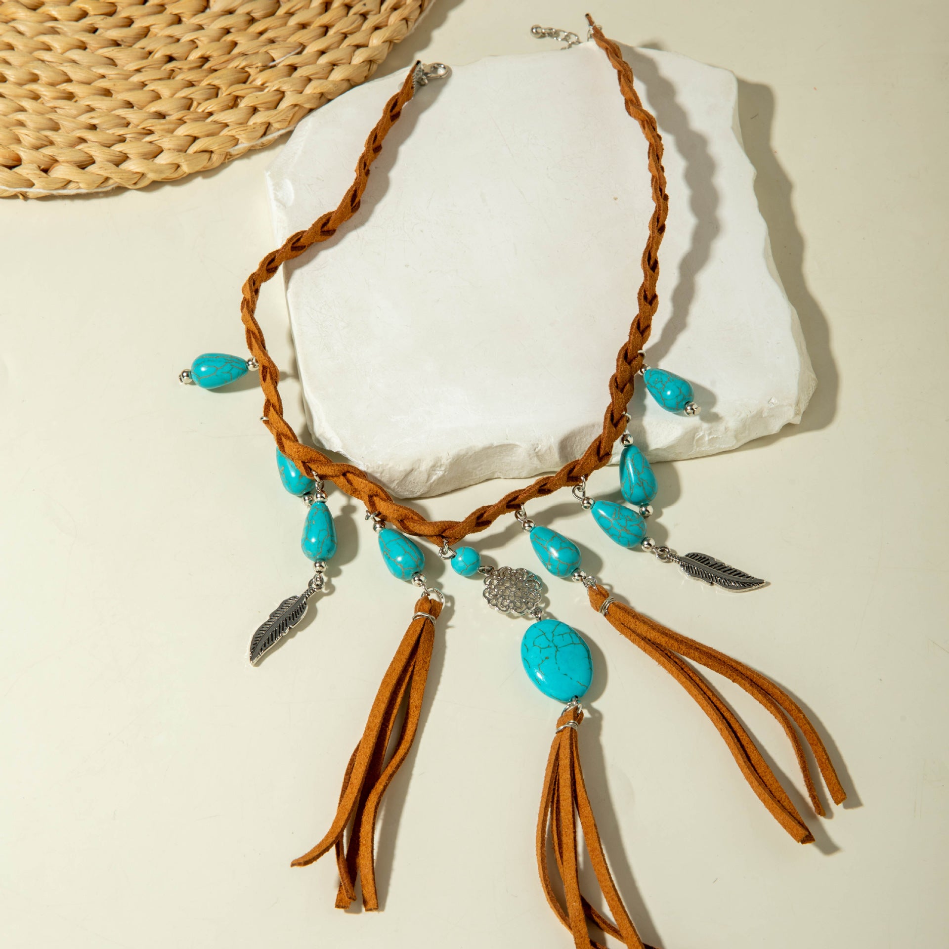 European and American Retro Turquoise Pendant Sweater Chain Design Heart-shaped Women's Autumn Winter Long Tassel Y Type Necklace - 图片 18