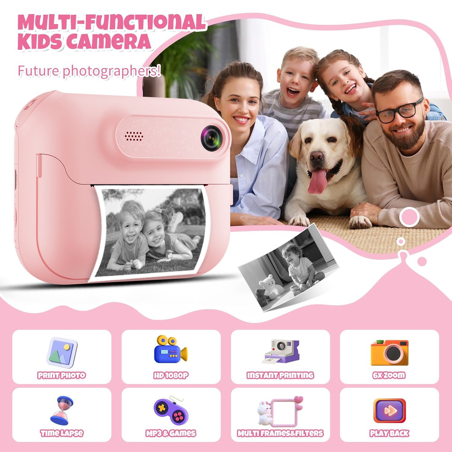 Hot-selling Polaroid Camera Children's Toy Can Take Photos and Print Black and White Photos Directly with Built-in - 图片 3