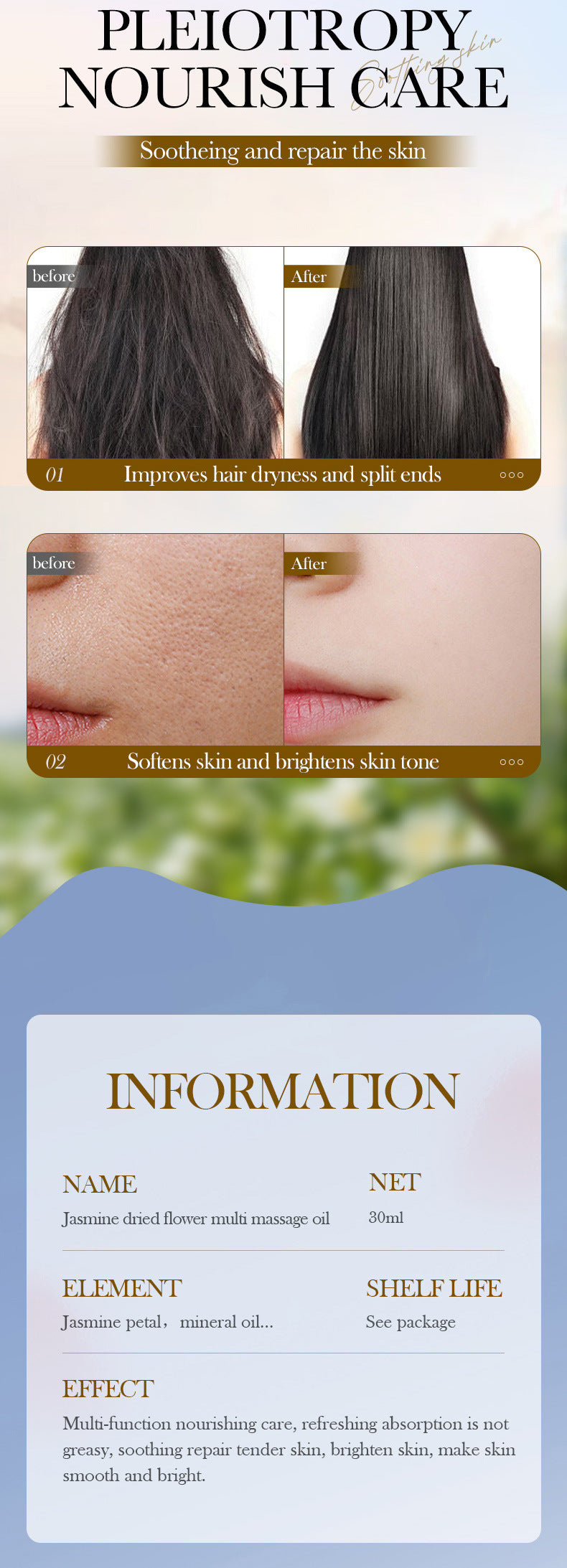 Cross-border Jasmine Dried Flower Massage Oil SADOER Moisturizing and rejuvenating skin body oil cross-border foreign trade wholesale - 图片 23