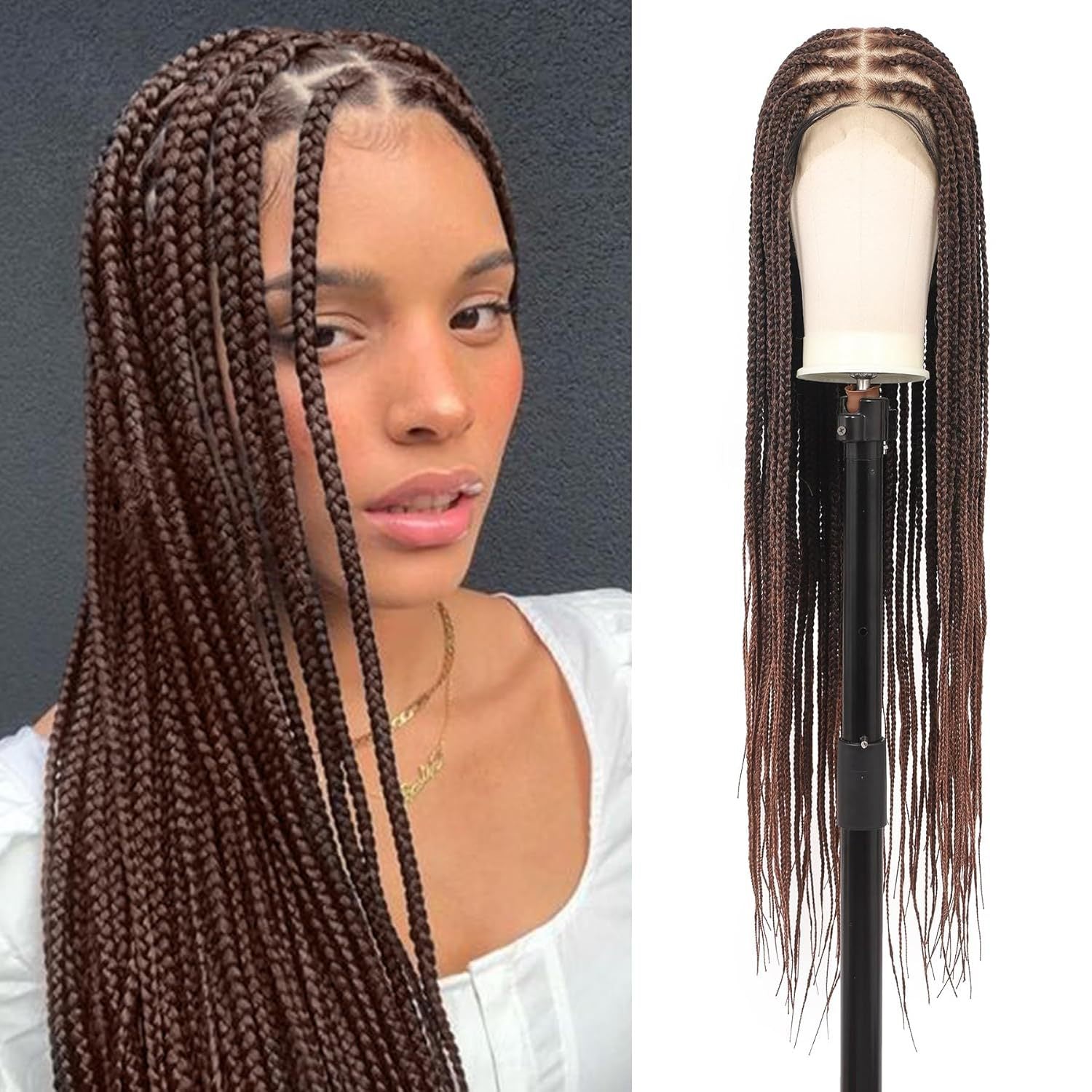 Foreign Trade Cross-Border European American African Wig for Women Full Hand-Woven Lace Three-Strand Braid Long Straight Hair Wig briad wig - 图片 7