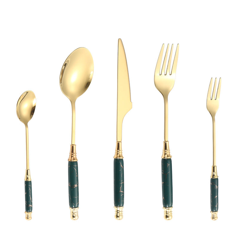Stainless Steel Cutlery Restaurant Western Steak Knife Fork Imitation Marble Pattern Ceramic Handle Knife Fork Spoon Tea Spoon Tea Fork Set - 图片 5