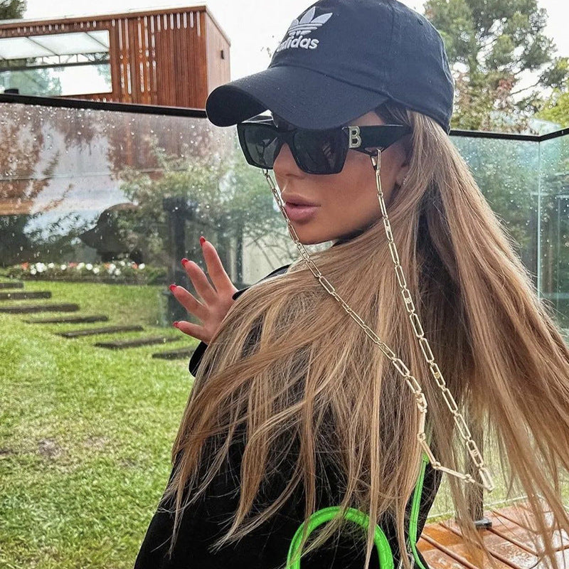 2025New Sunglasses for Women Trendy New European and American Fashion Chain Square Frame Sunglasses for Women Necklace Pendant sunglasses - 图片 15