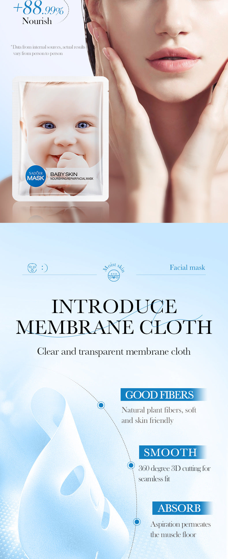 Baby Face Mask25g SADOER Moisturizing, hydrating, skin-smoothing facial mask sheets for cross-border foreign trade wholesale - 图片 37