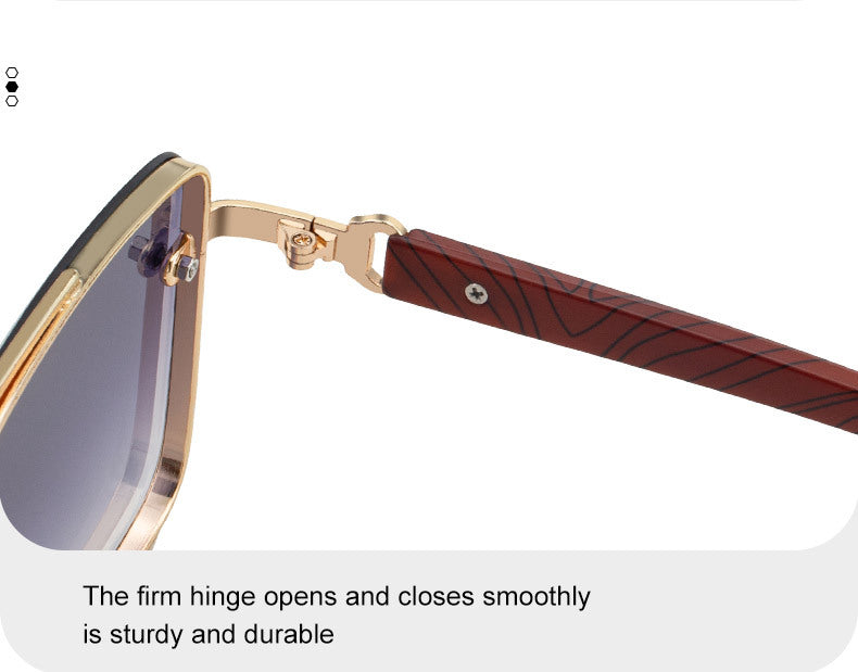 2025New European and American Fashion Square Frame Sunglasses for Men Retro Imitation Wood Grain Temple Double Bridge Sun Protection Sunglasses for Men - 图片 17