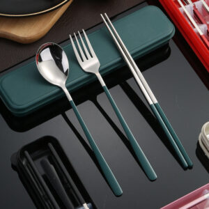 304Stainless Steel Tableware Student Korean Portable Tableware Office Worker Outdoor Spoon Fork Chopsticks Four-piece Set