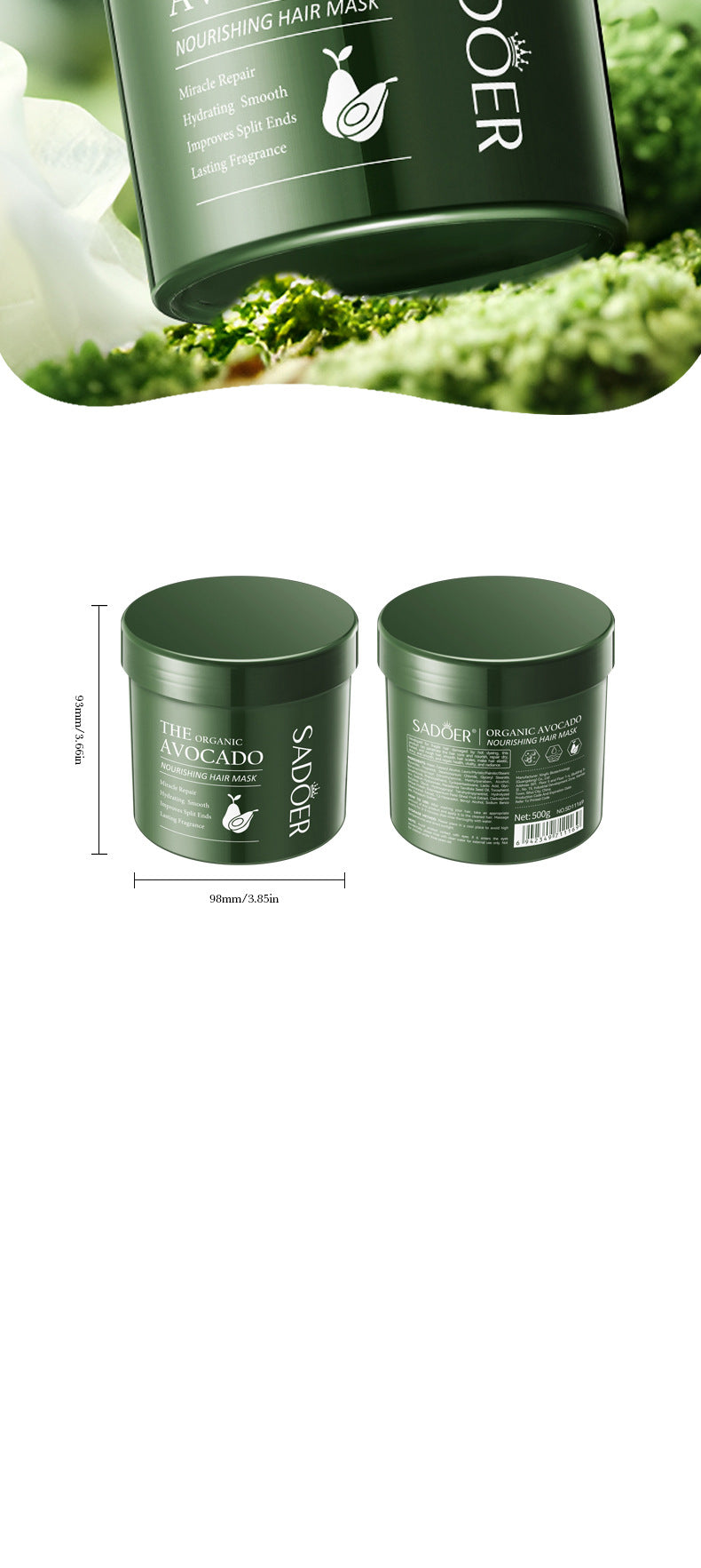 Avocado Smooth and Nourishing Hair Mask SADOER Cross-border foreign trade wholesale of frizz improvement conditioner - 图片 15
