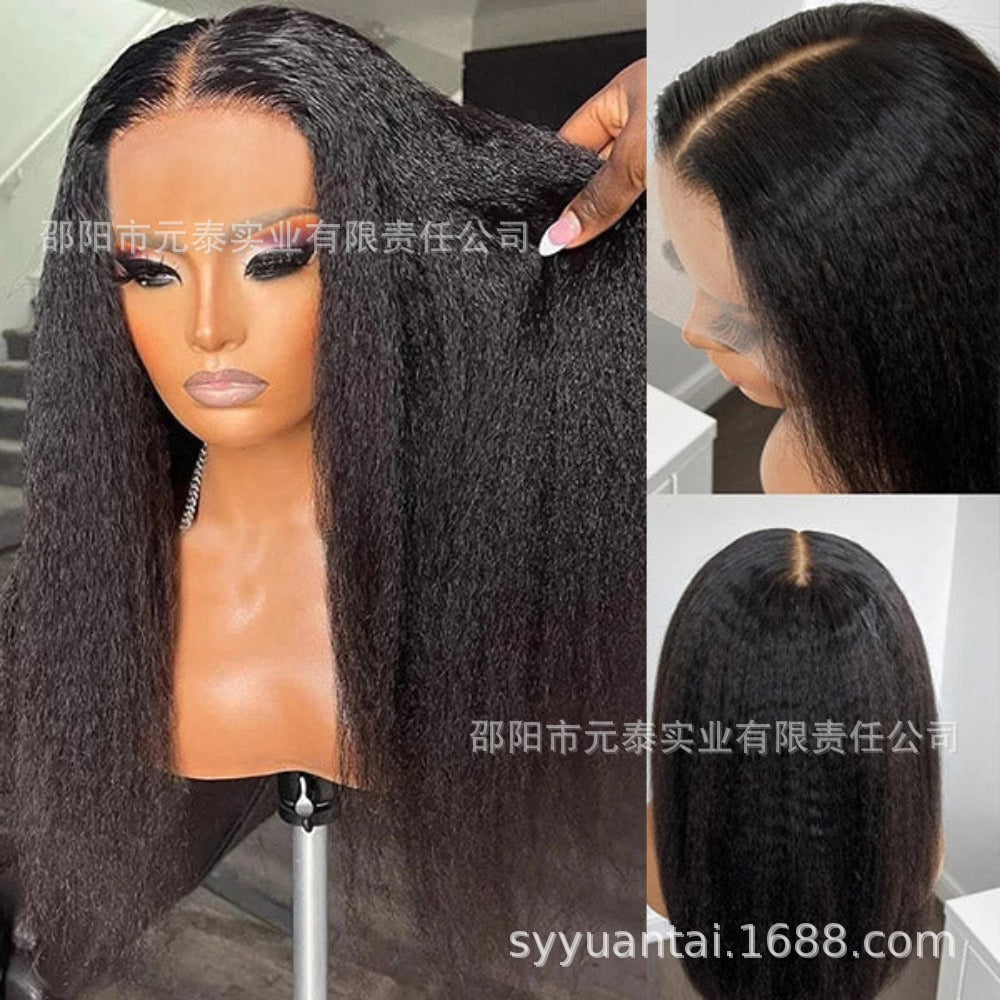 Kinky Straight 13x4 Lace Front Synthetic Wig Long Black Wigs