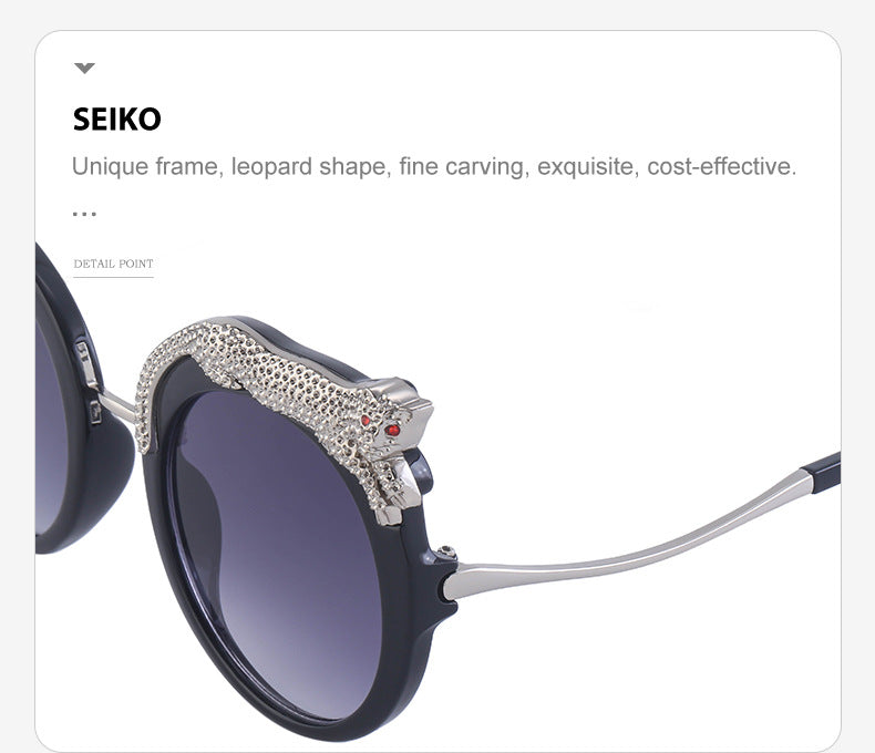 2025New Anti-Blue Light Glasses for Women Leopard Head Diamond-Studded European and American Round Frame Sunglasses Trendy Large Frame Sunglasses High-End Feel - 图片 26