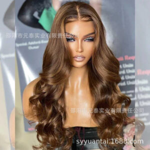 Women's Black Wig with Small Middle Part, Big Waves, Synthetic Long Curly Hair, Front Lace Wig, Wholesale Long Style with Side Bangs