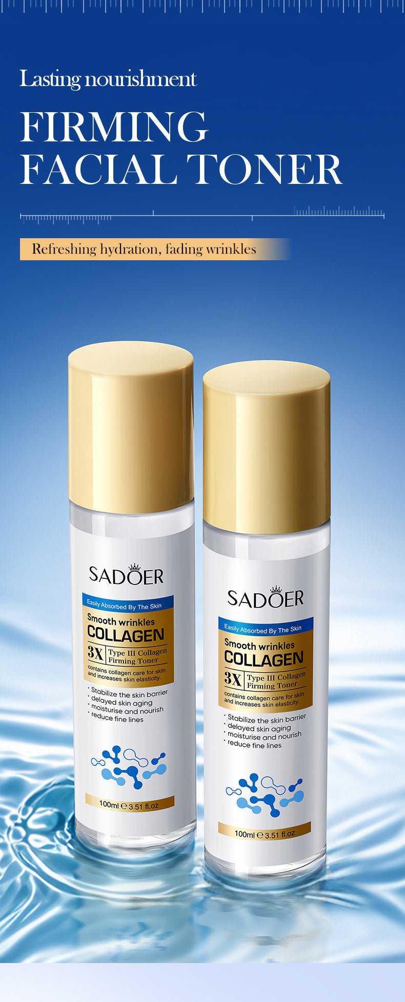 Type III Collagen Wrinkle Firming Toner SADOER Hydrating Moisturizing Water Cross-Border Wholesale - 图片 7