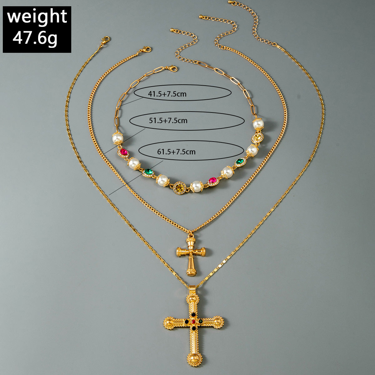 European and American Retro Hollow Diamond Cross Pendant Necklace Gothic Style Black Layered Wear Y Type Necklace - 图片 53