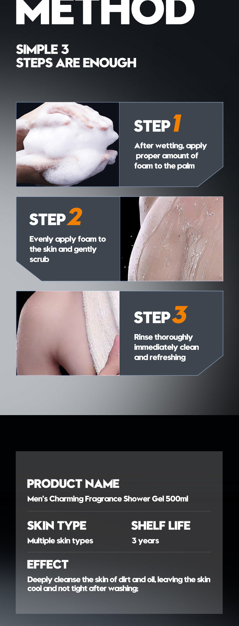 Men's Body Wash SADOER Thick Foam Cleansing Body Fragrance Shower Gel Cross-Border Wholesale - 图片 14