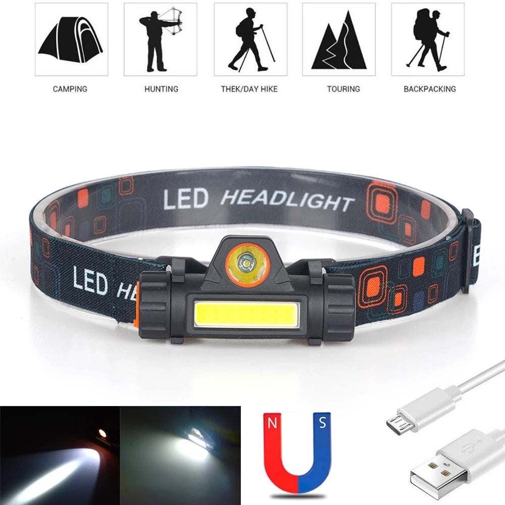 Multifunctional headlight strong light outdoor light night fishing light COB Miner's lamp USB Rechargeable Headlamp with Magnetic Work Head - 图片 6