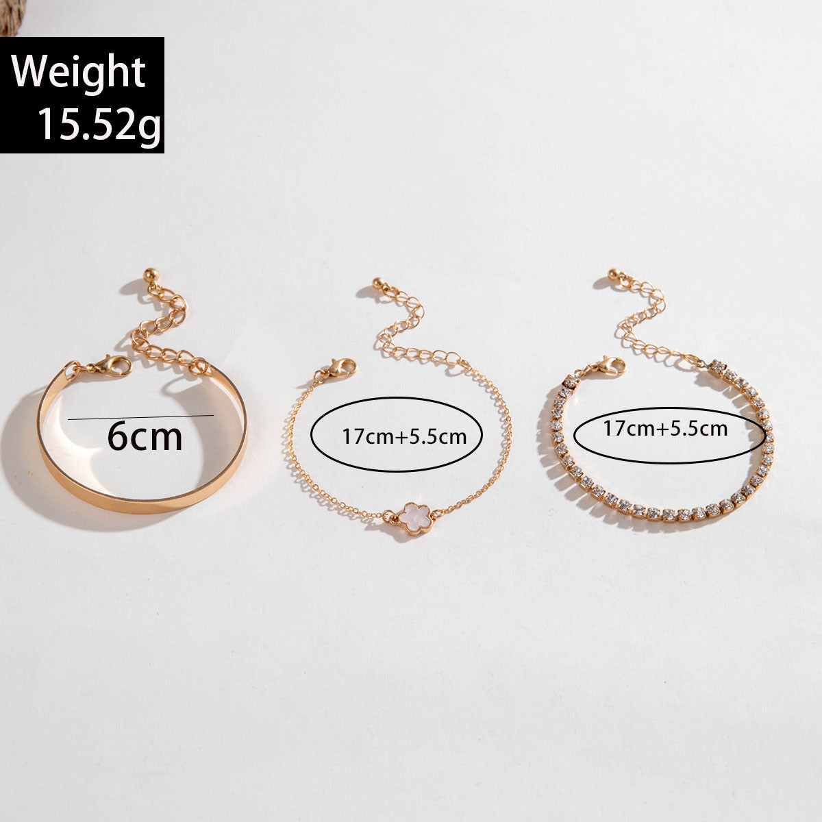 European and American Fashion Alloy Inlaid Diamond Five-Leaf Clover Bracelet Jewelry Three-Piece Set Simple Geometric Smooth Bracelet Wholesale - 图片 19