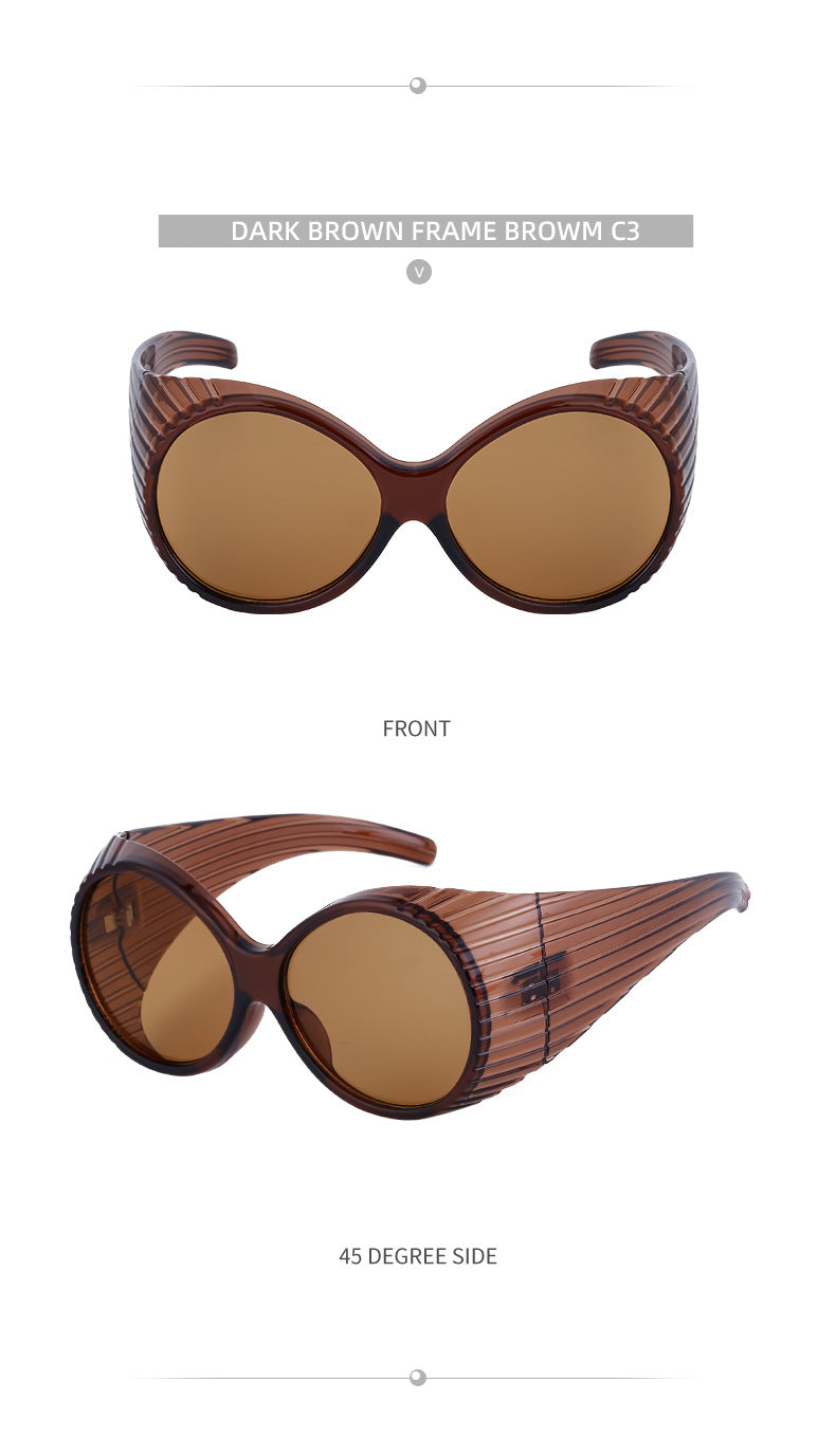 Fashion Catwalk Style Round Frame Sunglasses for Women Trendy High-end European and American Style Internet Celebrity Large Frame Sunglasses for Women Stage Performance - 图片 24