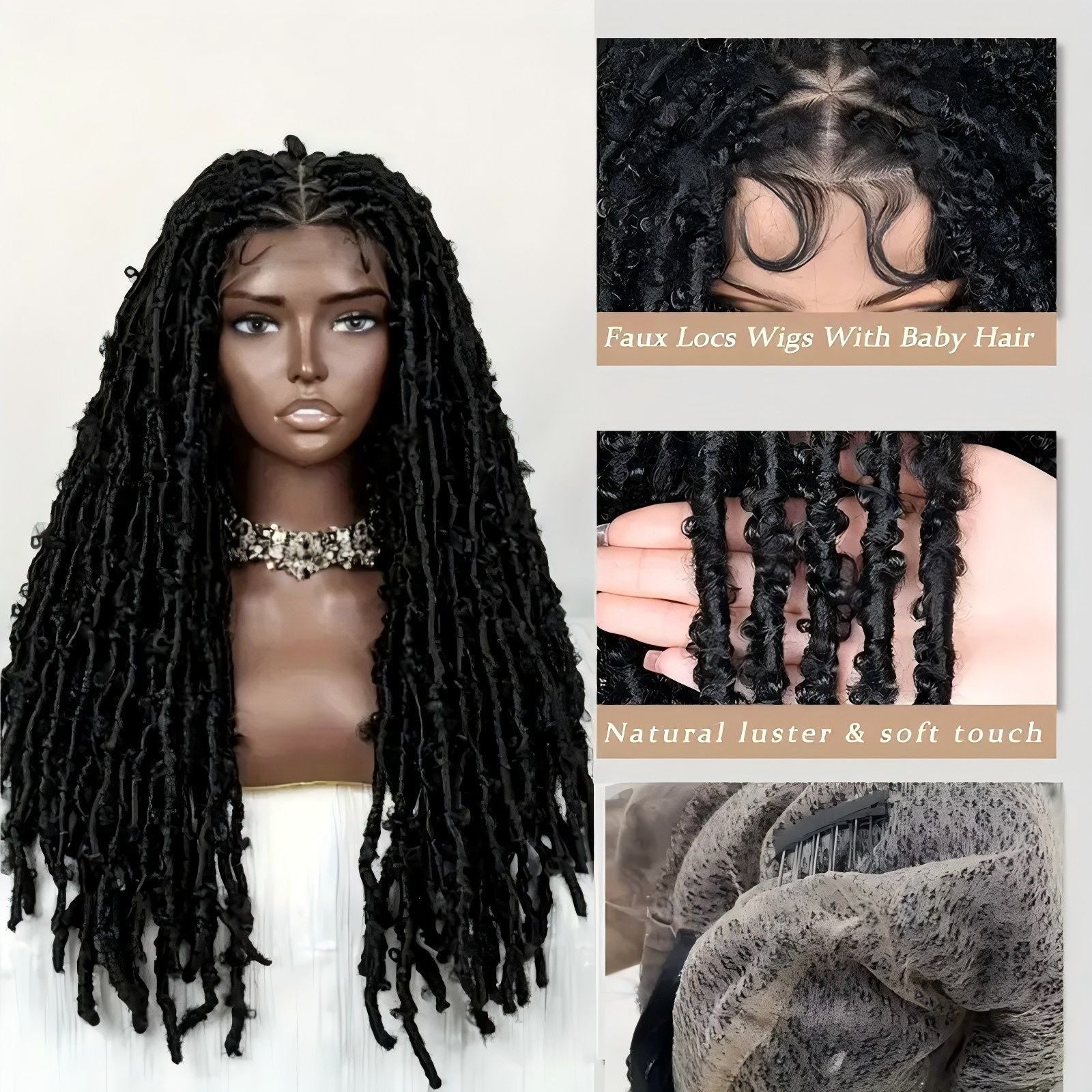 European and American Cross-Border Butterfly Curly Synthetic Full Lace Butterfly Curly Headband Butterfly Locs Full Lace Headpiece - 图片 15