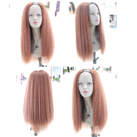 Factory Direct Sale V-part brown Yaki Straight Wig - 图片 4