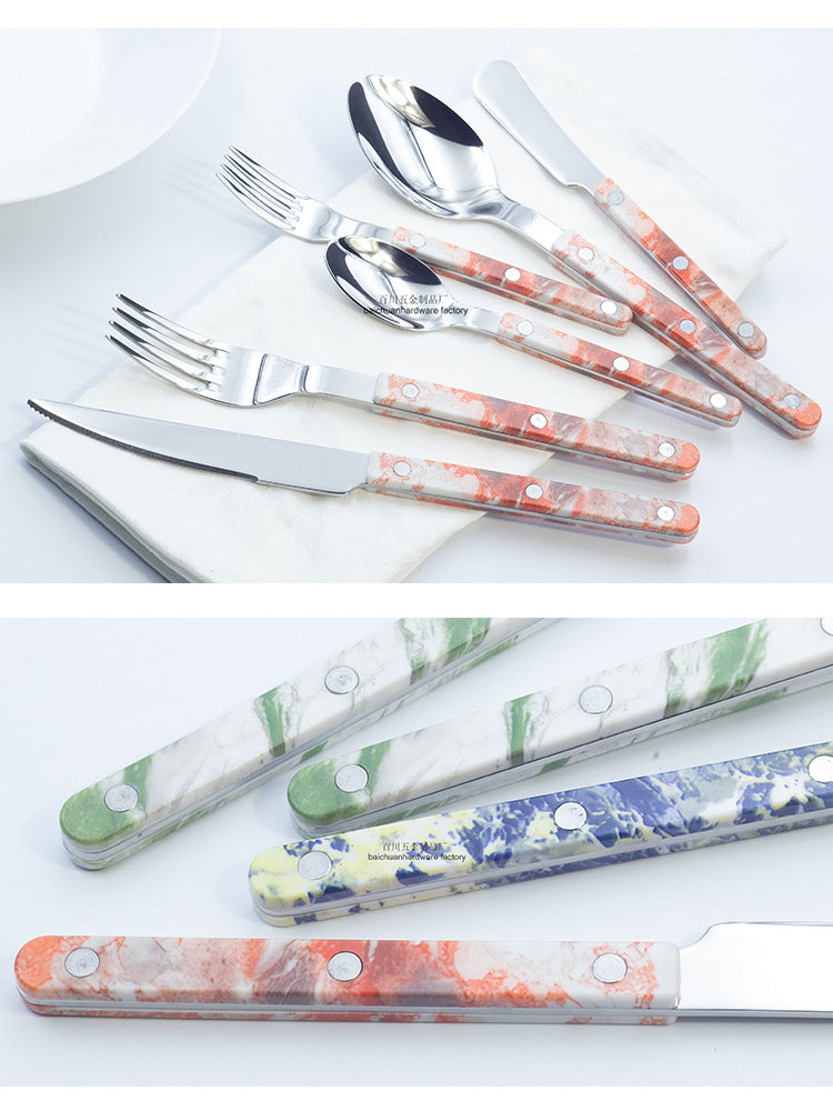 Marble Handle Western Tableware Set ABS Butter Fork Spoon Clip Handle Cheese Knife Dessert Chopsticks Spoon Fork - 图片 37