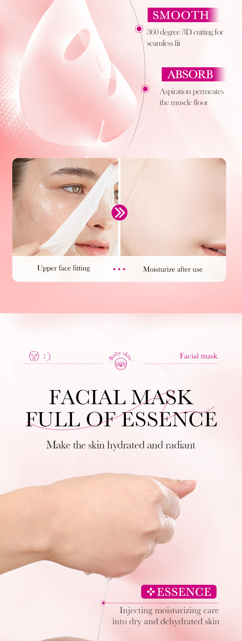 Baby Face Mask25g SADOER Moisturizing, hydrating, skin-smoothing facial mask sheets for cross-border foreign trade wholesale - 图片 17