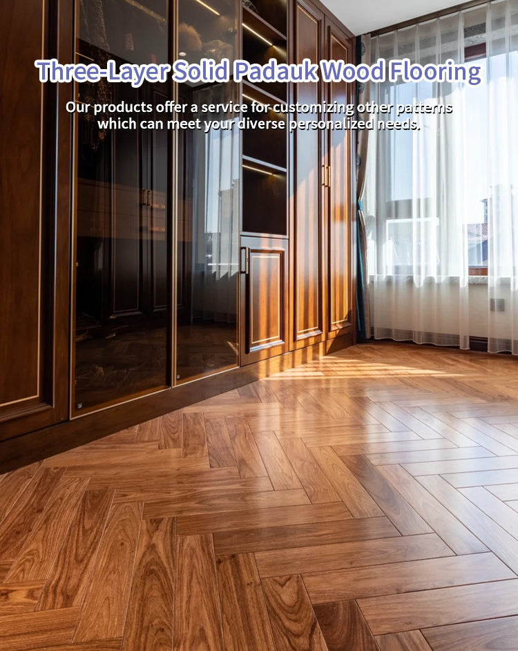 ENF Certified AB Grade Padauk Click Lock Three-Layer Solid Wood Flooring Waterproof Anti-slip for Living Room & Outdoor Use - 图片 7