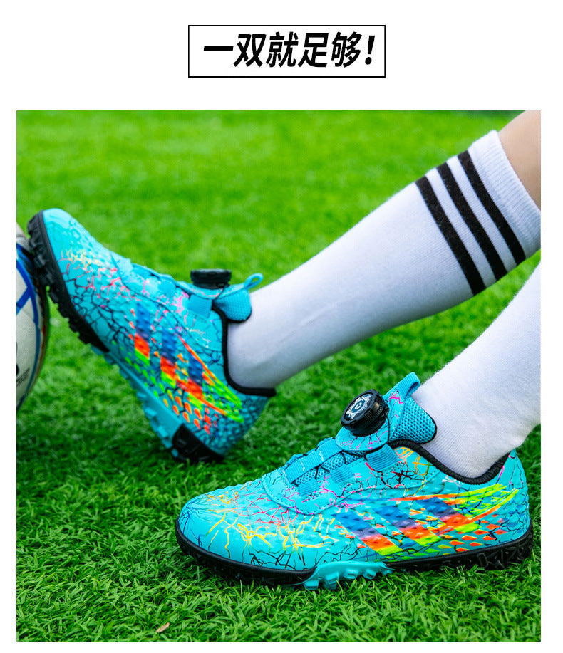 New style soccer shoes for men, women, and children with rotating buckle TF Broken Nail Style Youth Student Grassland Competition Training Shoes - 图片 34