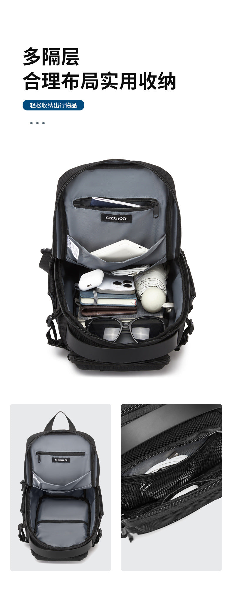 ozuko Men's Chest Bag Crossbody Bag High-end Waterproof Large Capacity Trendy Men's Shoulder Bag Commuting Portable Bag - 图片 15