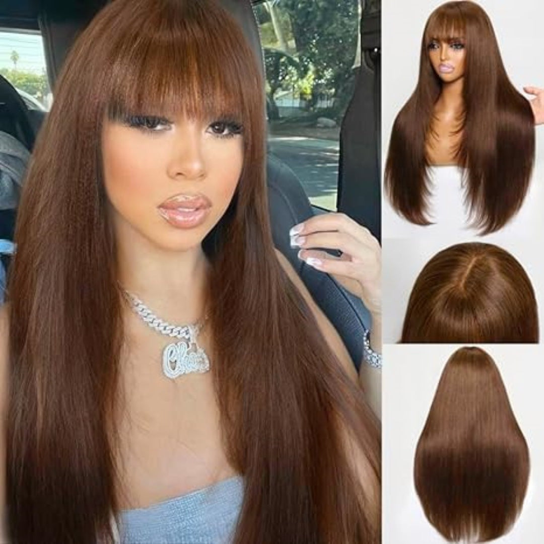 High temperature synthetic Straight Wigs with Bangs - 图片 3