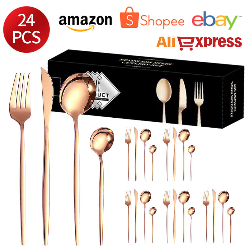 410Stainless Steel Cutlery Western Steak Knife Fork Spoon6People Serving Hotel Restaurant Portugal24Piece Suit - 图片 8