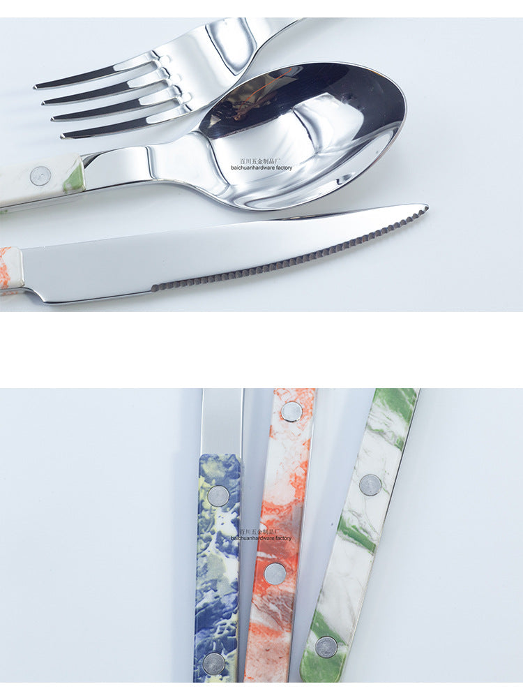 Marble Handle Western Tableware Set ABS Butter Fork Spoon Clip Handle Cheese Knife Dessert Chopsticks Spoon Fork - 图片 36