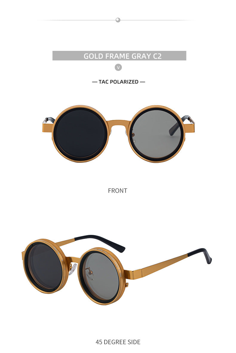 ND Nine-Stage Manual Adjustable Zoom Glasses Anti-Glare Round Frame Sunscreen Sunglasses High-End Polarized Sunglasses for Men - 图片 23