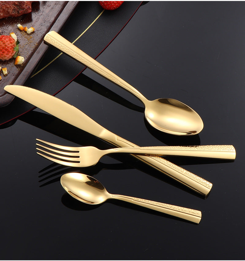 410Stainless Steel Tableware Hotel Restaurant Sand Texture Knife Fork Spoon Tea Spoon24Set of gold Western Steak Knives and Forks - 图片 31