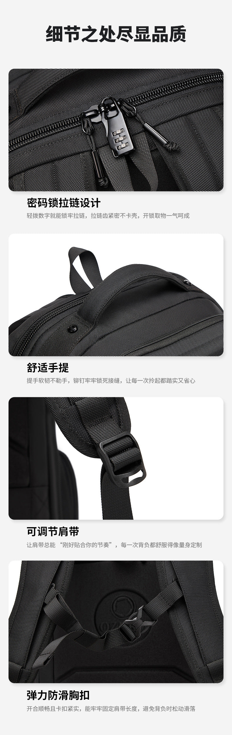 ozuko Business Backpack Men's Large Capacity Waterproof Computer Bag15.6Men's Commuter Backpack with High-End Feel - 图片 20