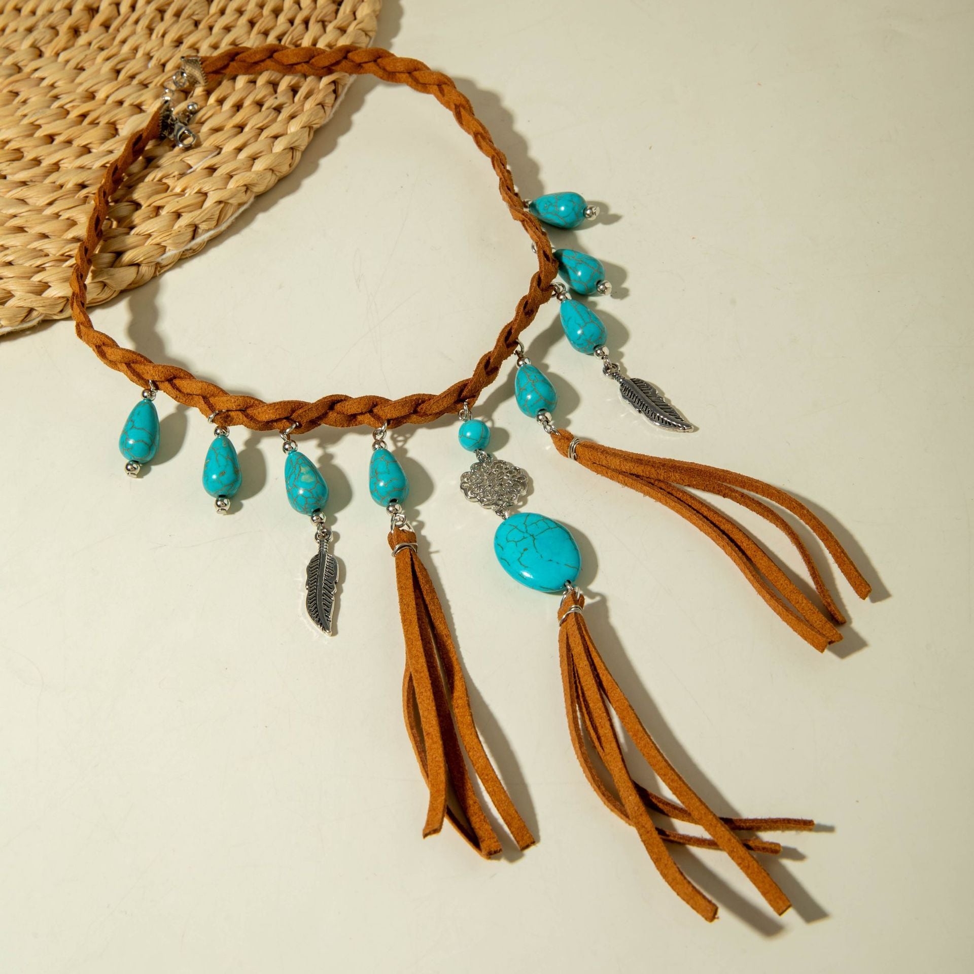 European and American Retro Turquoise Pendant Sweater Chain Design Heart-shaped Women's Autumn Winter Long Tassel Y Type Necklace - 图片 19