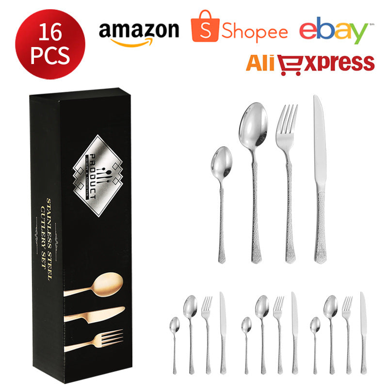 410Stainless Steel Tableware Hotel Restaurant Hammered Knife Fork Spoon24Set of High-End Western Cuisine Embossed Steak Knives and Forks - 图片 21