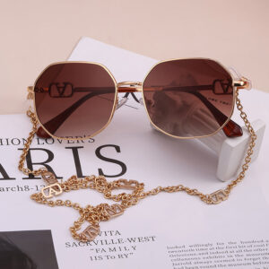 Chain Sunglasses for Women, Internet Celebrity Style, Anti-Drop Chain, Irregular Polygonal Full Frame Sunglasses for Women, Trendy