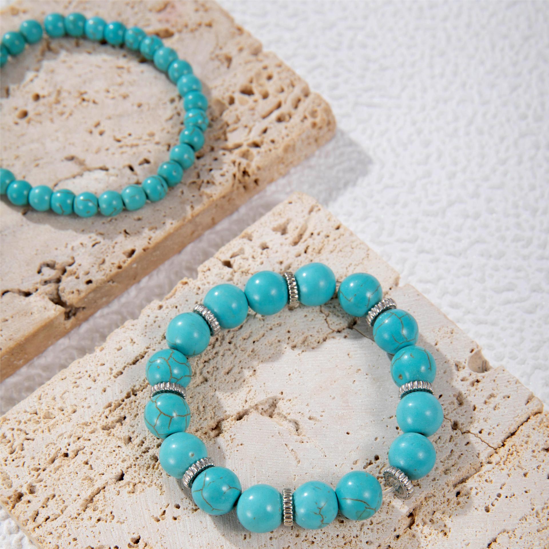 Bohemian Style Turquoise Multi-Layer Stacking Bracelet Set Light Luxury Diamond-encrusted Chain Beaded Bracelet - 图片 9